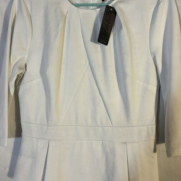 VFSHOW Womens Pleated Crew Neck Peplum Wear to Work Office Sheath Dress size L - Picture 6 of 8